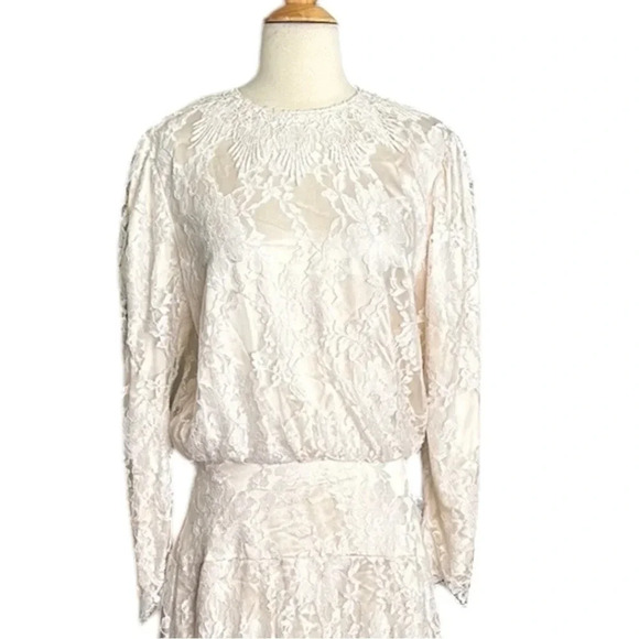 Vintage JESSICA McCLINTOCK Lace Dress Victorian Wedding Long Feminine Ivory - Picture 3 of 17